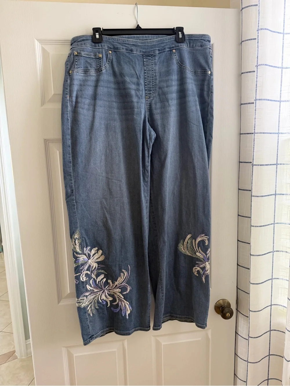 Chico's Denim Wide-Leg Jeans with Floral Embroidery